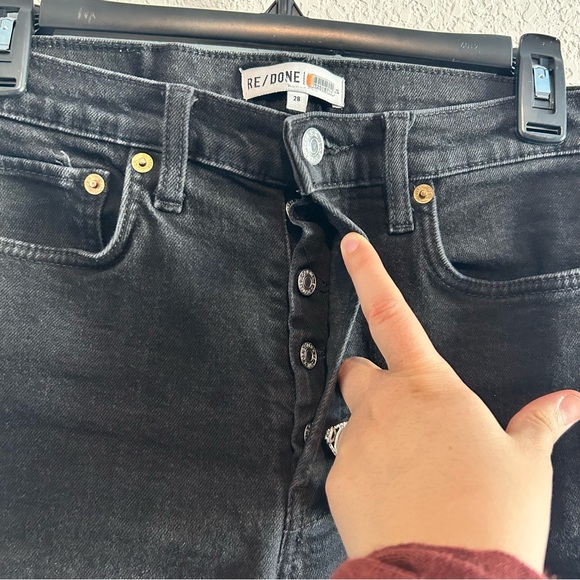 Re/Done High Rise Stovepipe Jeans 28 Jet Black Button Fly Raw Hem Crop - Picture 4 of 11